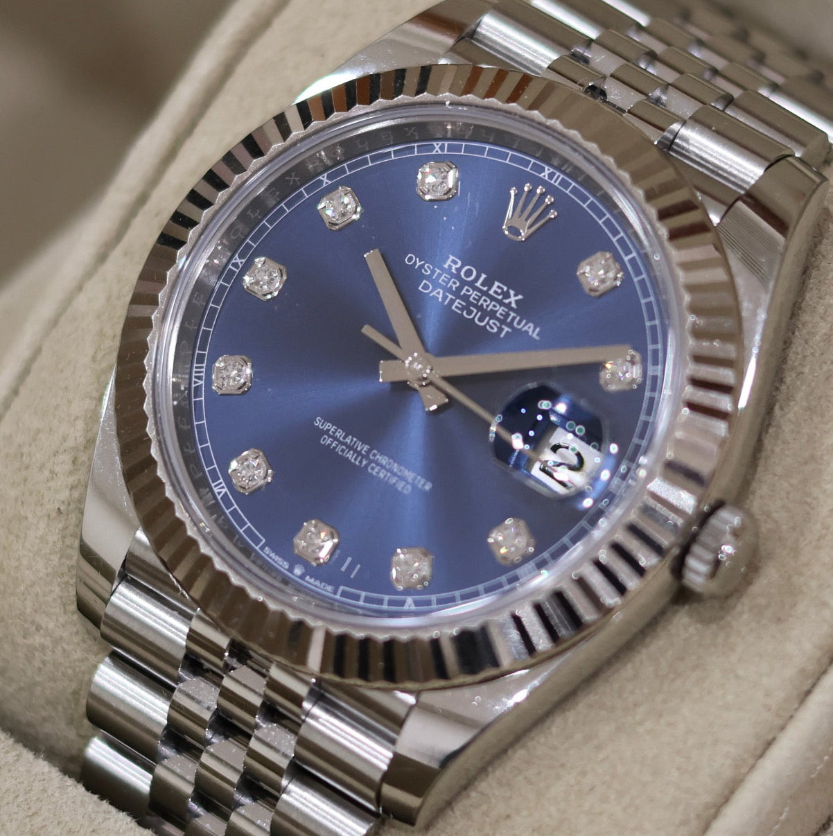 Rolex Datejust 41 Blue Diamond Dial 126334 – 2019 – Full Set
