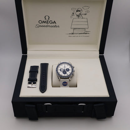 Omega Speedmaster Silver Snoopy Award 50th Anniversary | Full Set | Omega Blue Nylon Strap & OMEGA NASA VELCRO Strap