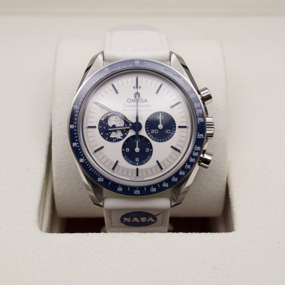 Omega Speedmaster Silver Snoopy Award 50th Anniversary | Full Set | Omega Blue Nylon Strap & OMEGA NASA VELCRO Strap