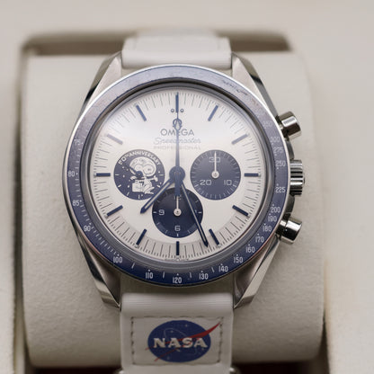 Omega Speedmaster Silver Snoopy Award 50th Anniversary | Full Set | Omega Blue Nylon Strap & OMEGA NASA VELCRO Strap